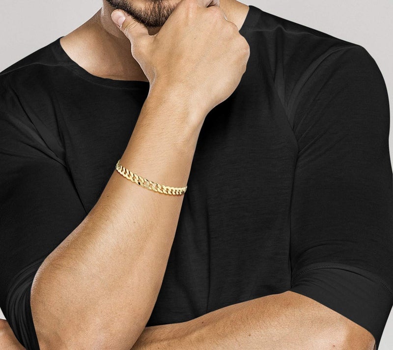 Miabella Italian 18K Gold Plated 925 Sterling Silver 7mm Diamond-Cut Cuban Link Curb Chain Bracelet for Men Women, 925 Made in Italy (Length 8 Inches) - Image 2